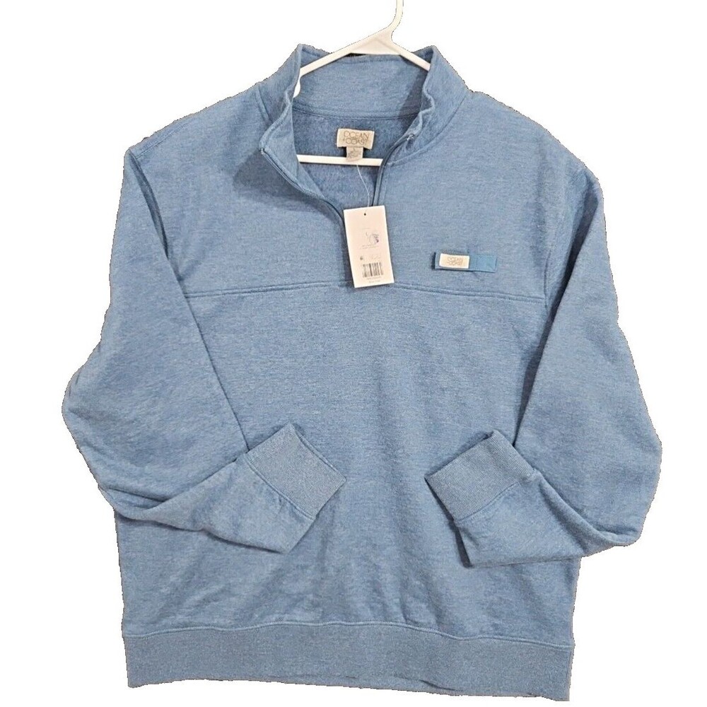 Ocean Coast Shirt Mens Large Blue 1/4  Zip Pullover Sweater Microfiber Soft NWT